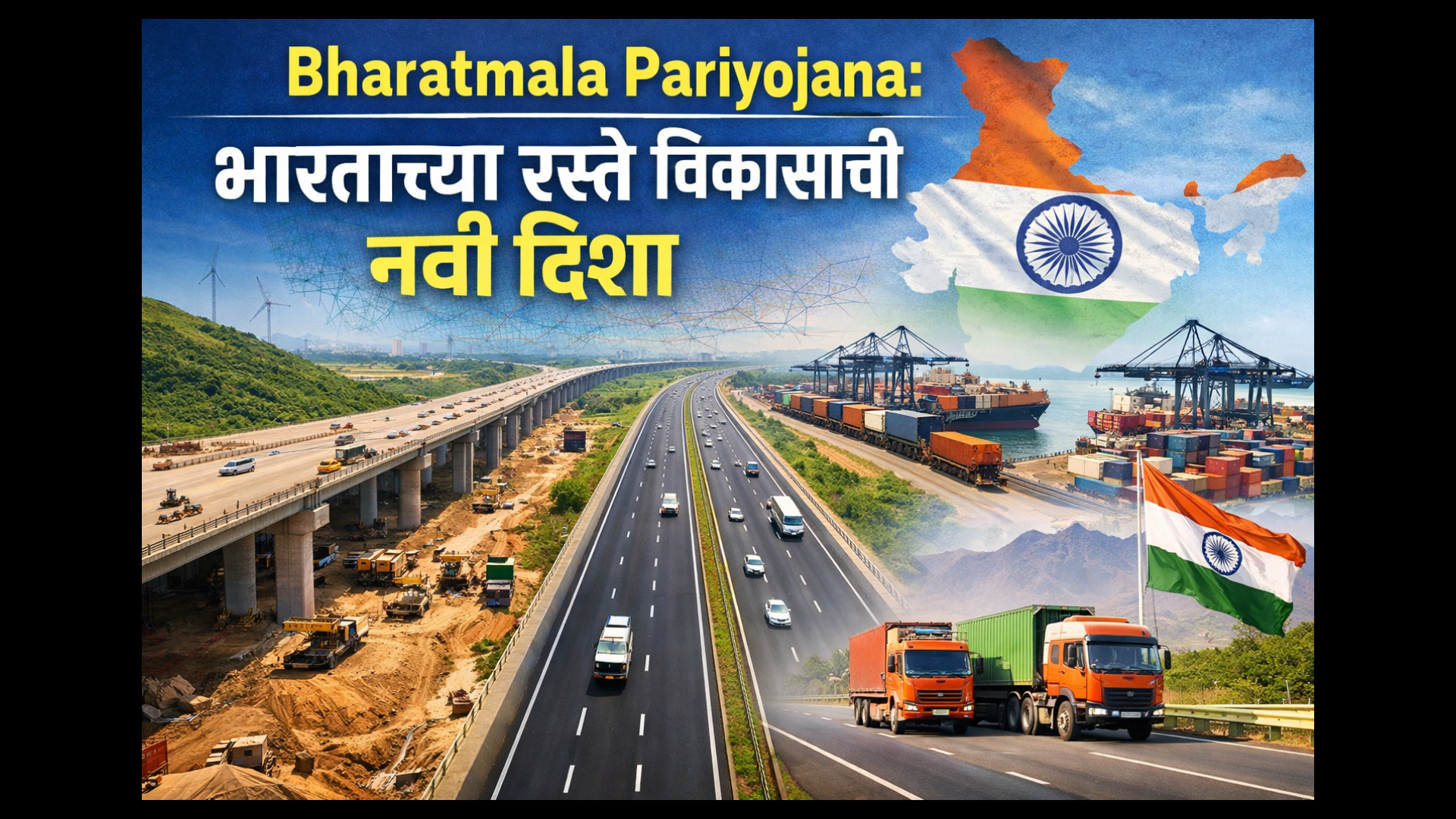 Bharatmala Pariyojana अंतर्गत भारतातील राष्ट्रीय महामार्ग आणि आर्थिक कॉरिडॉरचे बांधकाम दर्शवणारा फोटो