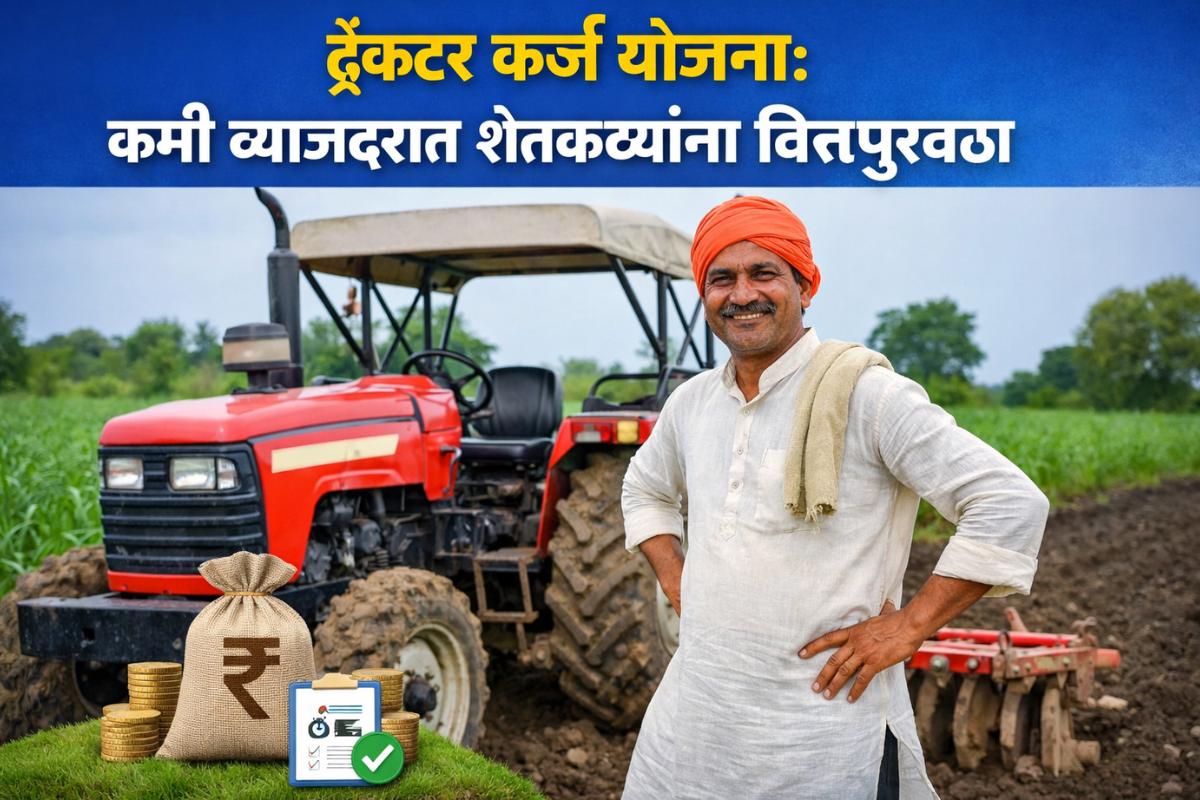 शेतकरी ट्रॅक्टरसोबत शेतात काम करताना – कमी व्याजदरातील ट्रॅक्टर कर्ज योजनेची माहिती