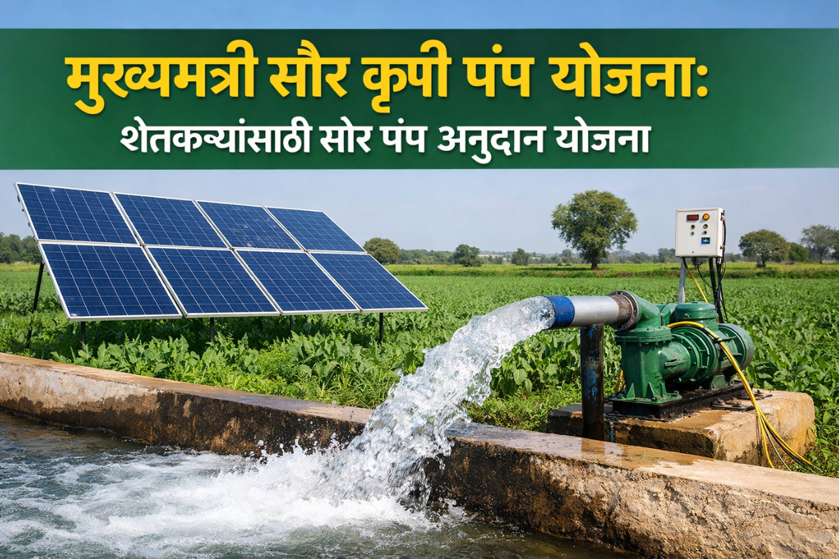 मुख्यमंत्री सौर कृषी पंप योजना अंतर्गत शेतात बसवलेला सौर कृषी पंप